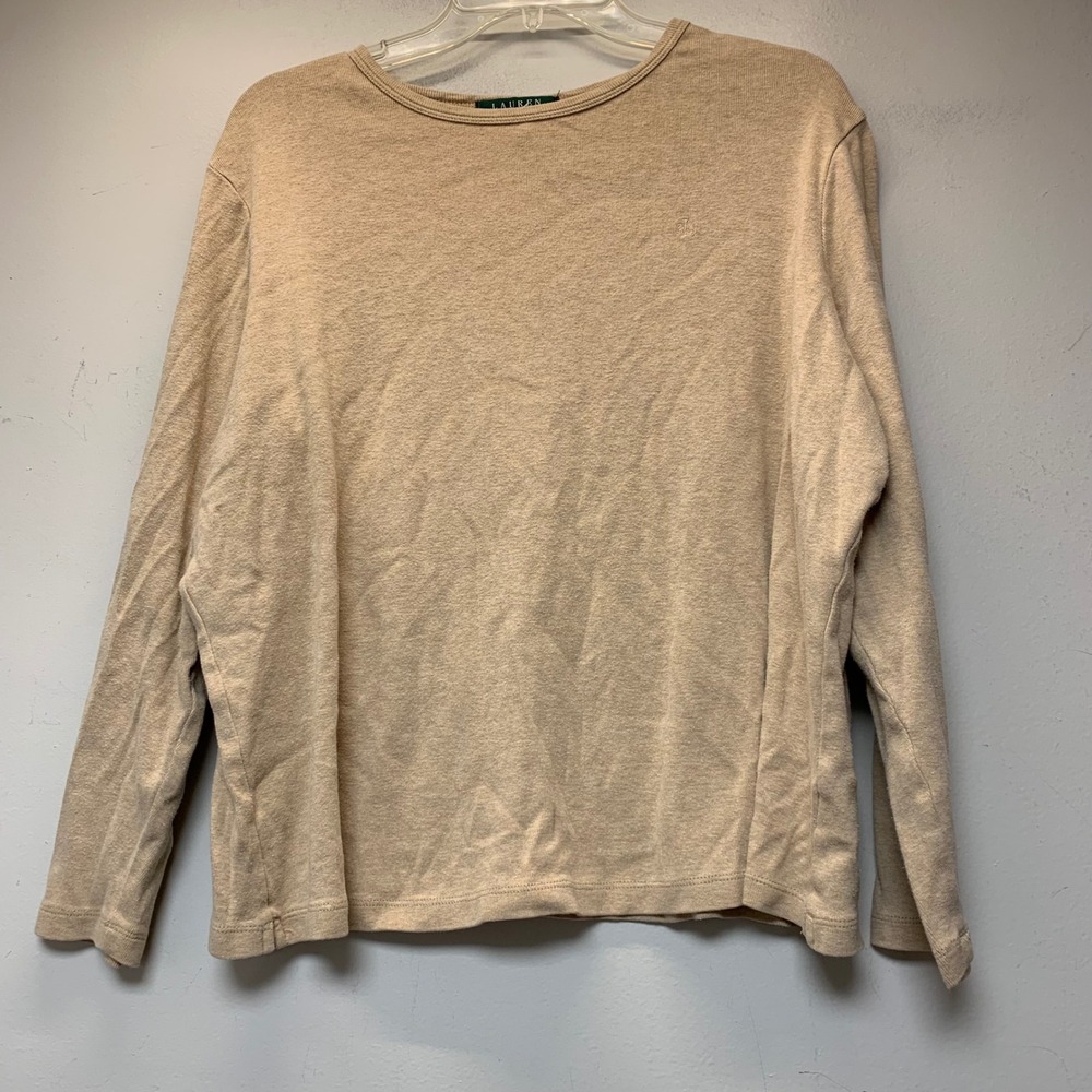 Lauren Ralph Lauren Top Womens 1X Tan Excellent Cotton Knit Long Sleeve 15159